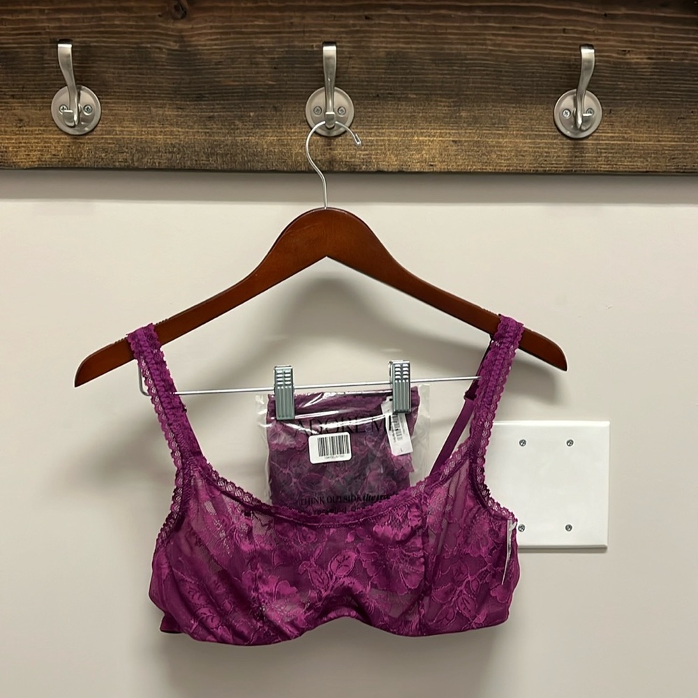 Adore Me Charlize Lace Unlined Bra (38B) and Hipster Panty (L) Set in Purple